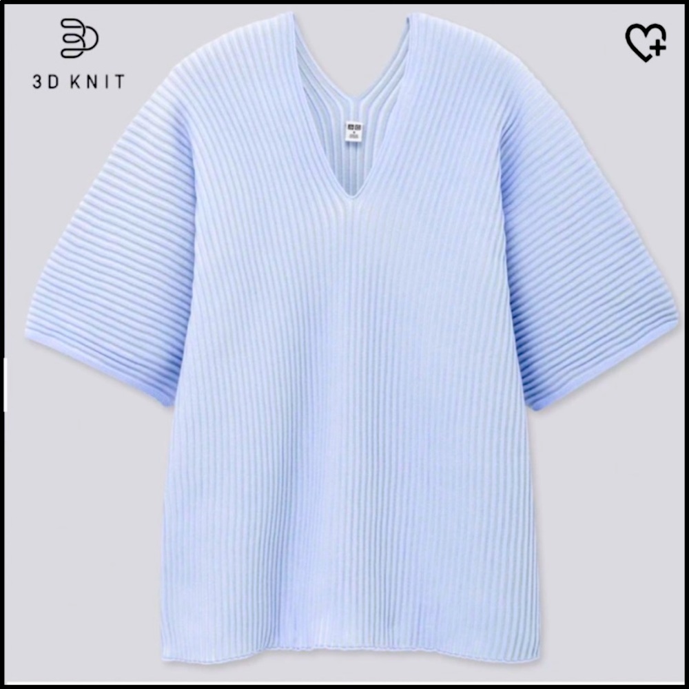 Uniqlo Women’s  3D COTTON V-NECK PLEATED HALF SLEEVE SWEATER